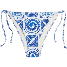H&M Tie-Tanga Bikinihose Damen - Weiß/Blau Gemustert