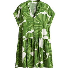 H&M Crinkled Tunic Dress - White/Green Leaves