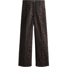 H&M Wide High Jeans - Dark Brown/Leopard Print