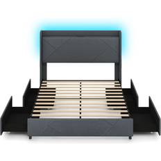 Costway King Frame with LED Lights Grey 145x210cm