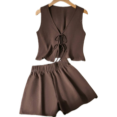 Shein 2pcs Solid Color Casual Knotted Design Women Outfit