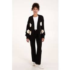 Daisy Large Flower Cardigan - Black