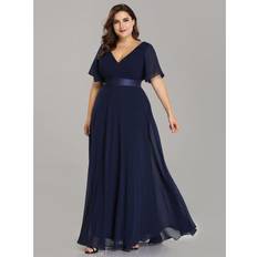 Ever-Pretty Plus Size Double V-Neck Evening Party Dress - Navy Blue