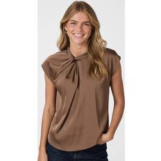 Kort ærme Bluser Neo Noir Fleur Drapy Satin Blouse - Dusty Brown
