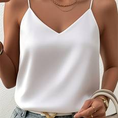 Satin Linnen Temu Elegant Light Blue Satin Camisole Top Full Coverage - Glossy