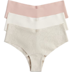 H&M Invisible Cotton Hipster Briefs 3-pack - Light Beige Marl/White/Pink