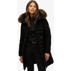 Superdry Coats Superdry Fuji Faux Fur Hood Mid Length Coat - Black