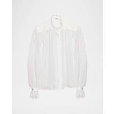 Lace - Women Blouses Chloe Tonal Striped Silk Blouse Iconic Milk - White