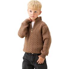 Zipper Knitted Sweaters Children's Clothing Angel & Rocket Boys Brown Colin Zip Neck Cable Knit Jumper Taupe
