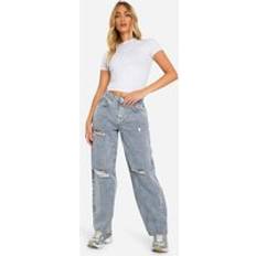 Jeans boohoo Womens Grey Wash Rip Detail Boyfriend Jeans - Grey