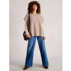 Beige Capes & Ponchos White Stuff Diamond Wool Blend Short Sleeve Round Neck Poncho - Beige