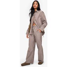 boohoo Stripe Tie Cuff Shirt Trouser Co-Ord - Brown