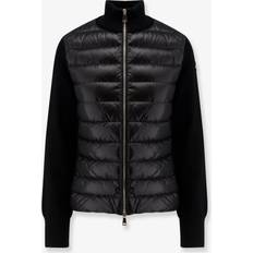Moncler Combo Down Short Wool Zip-Up Padded Cardigan - Black