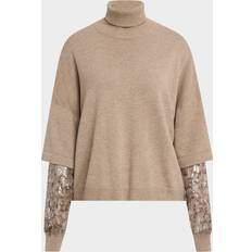 Cashmere Jackets Brunello Cucinelli Turtleneck Sweater with Sheer Sequined Sleeves - Brown