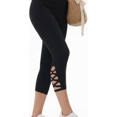 Leggings on sale Temu High-stretch Capri Leggings With Cutout Detail - Breathable Polyester