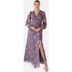 Jacquard Floral V-Neck Maxi Dress - Moody Lilac