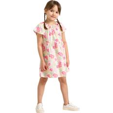 Kids Short Sleeved Floral Print Dress - Light Pink