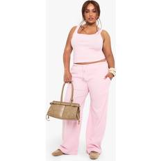 Pink - Women Suits boohoo Plus Rib Wide Vest And Trouser Basic Co-Ord - Pink