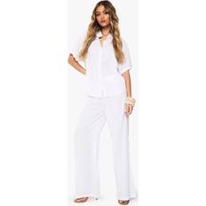boohoo Womens Lightweight Short Sleeved Shirt Trouser - White