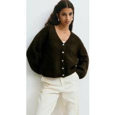 Gina Tricot V Neck Knitted Wool Alpaca Cardigan - Brown