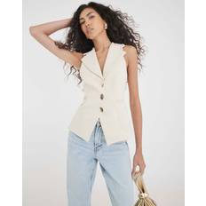 River Island Outerwear River Island Sleeveless Collared Elastic Waistcoat - Cream