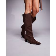 Boomer Knähöga Klackboots Mockaimitation - Brun