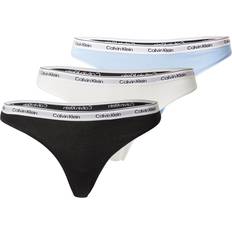 Calvin Klein Blåa Trosor Calvin Klein Icon Underwear String Trosor 3-Pack - Black/White/Frozen Fjiord