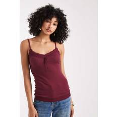 Hollister Y2K Lace Trim Pointelle Cami Top - Burgundy