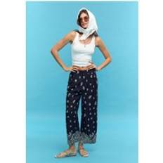 Paisley Trousers & Shorts Stradivarius Printed Linen Culotte Pants - Dark Blue