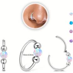 White Piercings Temu Opal Nose Rings 8mm 10mm Surgical Steel - 8mm/10mm
