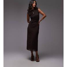 & Other Stories Dresses & Other Stories Mesh Midi Dress With Drape Detail Dark Brown