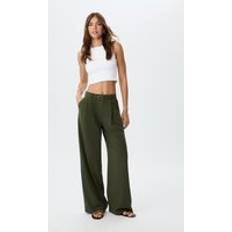 Stradivarius Smart Wide-Leg Trousers With Buckle Detail - Green
