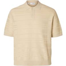 Selected Herr Pikétröjor Selected Slhfoam Ss Knit Relaxed Structure Polo Sticked Piketröja - Beige