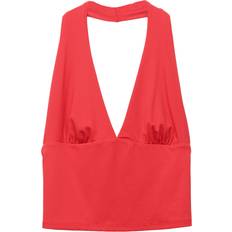 Pull&Bear Open Back Halter Top - Red