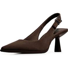 Slingback Pumps Skor Med Hälrem Och Taxklackar - Mörkbrun