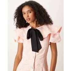 Sister Jane Jacquard V Neck Shirt Dress Detachable Collar - Pink