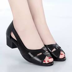Heeled Sandals Temu New Summer Thick Heel Sandals Mid-heeled Mom Shoes - Fish Mouth
