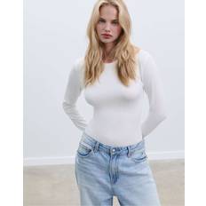 Stradivarius Ecrufarvet Langærmet Bodystocking Polyamid - Hvid