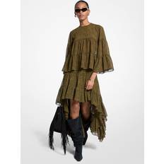 Paisley Kjolar Michael Kors Print Georgette High-Low Tiered Skirt - Green