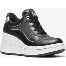 Michael Kors Signature Logo Leather Wedge Trainer - Black