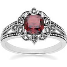 Röda - Silver Ringar Gemondo Art Deco Style Cushion Garnet Marcasite Ring - Sterling Silver