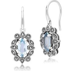 Topaz Earrings Gemondo Art Deco Style Marquise Blue Topaz Marcasite Drop Earrings - Sterling Silver