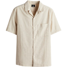 H&M Regular Fit Short Sleeved Linen Blend Shirt - Light Beige