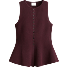 H&M Rib Knit Peplum Waistcoat - Burgundy