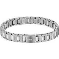Rustfrit stål Armbånd BOSS Silver Tone Link Cuff Logo Closure - Silver