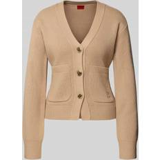 Koftor HUGO Selosina Wool-Blend Cardigan Embroidered Logo - Ljusbrun