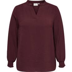6XL Bluser Only Carmakoma Carmetta Life V-Neck Ls Top Wvn Noos - Burgundy