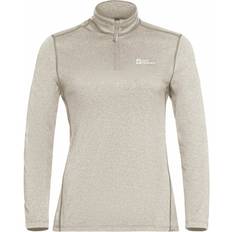 Beige - Women Base Layers Jack Wolfskin Long-Sleeved Functional Shirt Sky Thermal HZ - Pale Sand