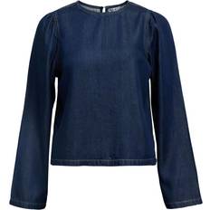 Cropped - Dame Bluser Object Denim Bluse Objframe - Blue