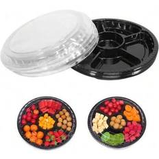 1/2/6pcs-Round Plastic Appetizer Tray With Lid